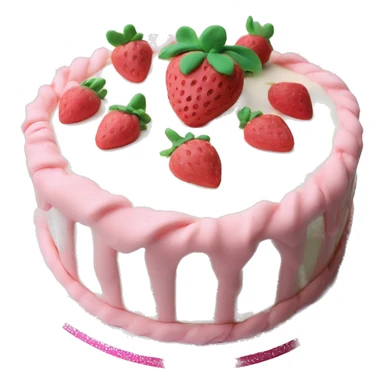 Light Pink strawberries and cream birthday cake with in bow sticker
