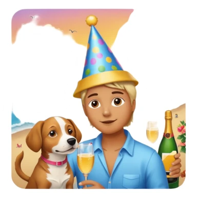 celebration birthday with a dog and watching sunset with many peoples sticker