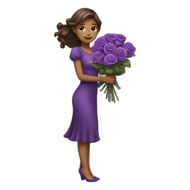 A very beautiful girl carrying purple roses sticker
