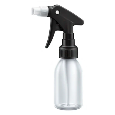 a transparent plastic spray bottle with a long stainless-steel nozzle, a comfortable white handle, and a trigger mechanism. The nozzle is thin and slightly curved at the tip, designed for precise spraying. sticker