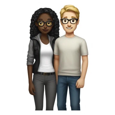 White nerdy man with black girl  sticker