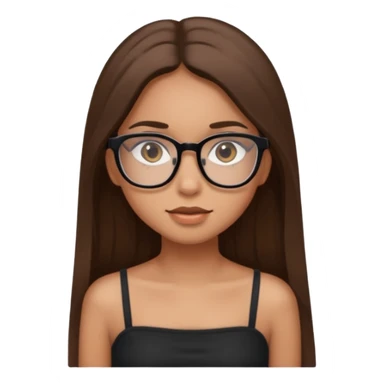 Imagine a pretty girl with slightly light brown skin with big brown eyes and glasses. She has straight long brown hair and is wearing a black tube top sticker