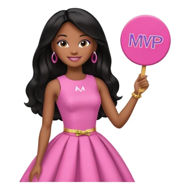 Black barbie, long black  hair, pink dress holding mvp sign  sticker