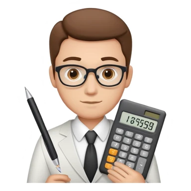 male accountant with calculator, ledger and pen sticker