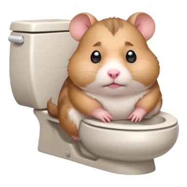 Cute chubby cartoon-style hamster sitting on toilet pooping looking guilty sticker