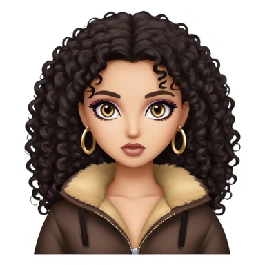 dark curly hair, pretty eyes, pretty makeup, pretty bratz baddie sticker