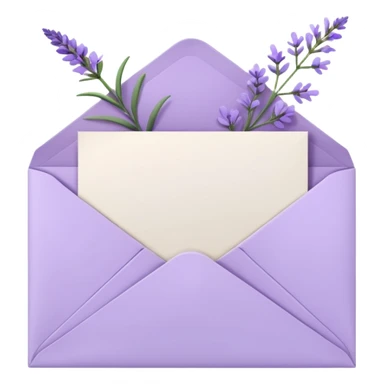 Pastel light whitish purple envelope with some white papers, and lavender flowers laying on top  sticker