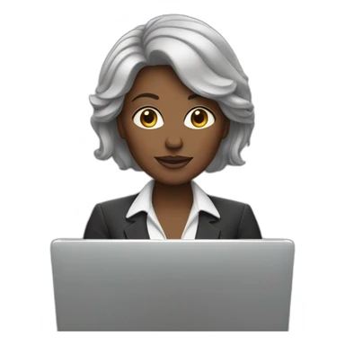 white boss lady with brown hair and a laptop sticker