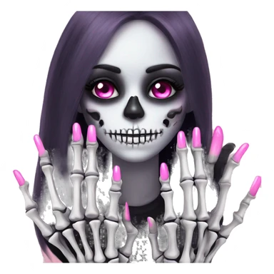 Pretty skeleton 5 fingers hand with pink nails manicure girly design but stylish minimalistic sticker