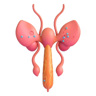 symbolic 3D icon of PCOS, no background: stylized uterus with elements representing polycystic ovaries, realistic modern style, light colors, 3D effect, aspect ratio 2:3 sticker