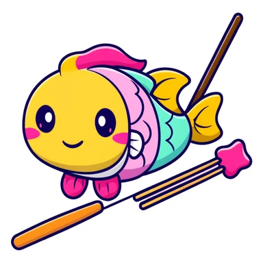 A cute arrangement of fish cake with pink swirl, rice cracker, and tri-colored dango skewer as a Japanese snack trio sticker