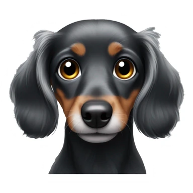 Fluffy black dachshund face with grey sticker