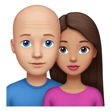 Bald white man blue eyes in love with Filipina woman with long hair dark brown eyes and pink lips sticker