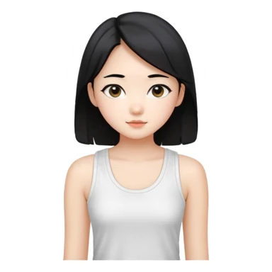 Cute preppy , straight hair,a basic white tank top,korean sticker