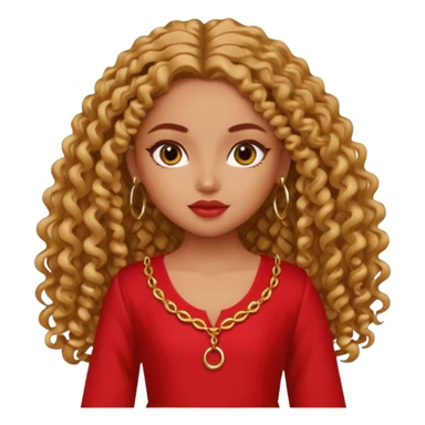 generate a pretty bratz girl with a red kurti, long curly hair, hoops sticker