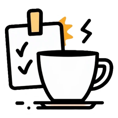 Coffee cup and checklist note connected by a paperclip, representing habit stacking concept sticker