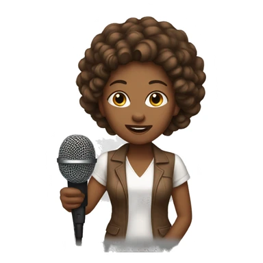 brown skinned lady with brown hair with a microphone  sticker