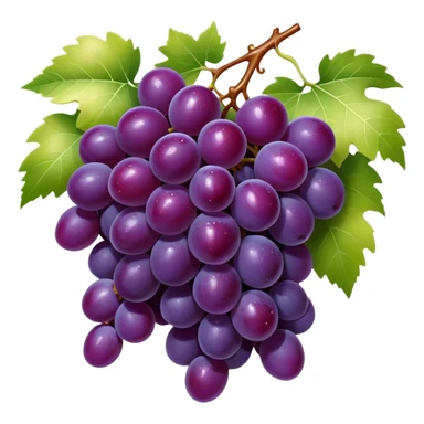 Cinematic glossy purple grapes, plump and dewy, gathered in a beautiful cluster, deep rich hues, ultra-detailed, fresh and juicy, soft glowing light. sticker