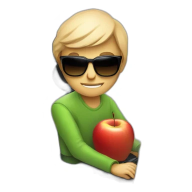 programmer guy in sunglasses behind mackbook with apple logo sticker