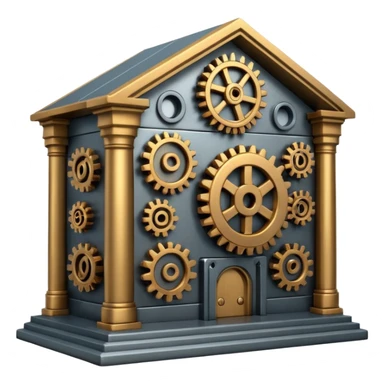 Bank with cogs sticker