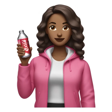 Woman with dark brown hair, dark brown eyed and light skin waring pink lulu lemon jacket, drinking cherry diet coke bottle’s  sticker