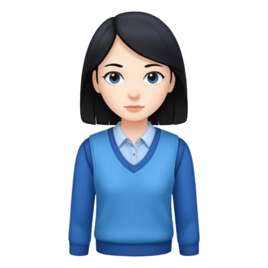 make a girl hair short black and wear bunny skin pale ok and wear Sweater vests blue and make little bit a younger sticker