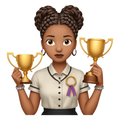 generate an emoji for this phrase, Start strong to earn trust and be noticed. End strong to be remembered. make it a black woman in braids updo looking determined with a script in hand and a trophy sticker