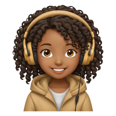 chibi anime black girl long curly hair smiling with head phones on sticker