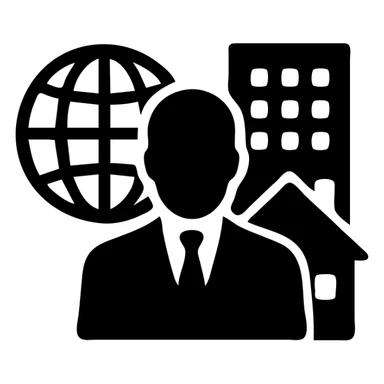 Ícono de real estate que refleje a nuestro cliente ideal: Empresarios y propietarios internacionales que necesitan vender, reinvertir o diversificar su portafolio en propiedades residenciales o comerciales en Miami, con absoluta confidencialidad y criterio. sticker