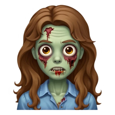 zombie com cabelo ondulado longo marrom e sem franja fofa sticker