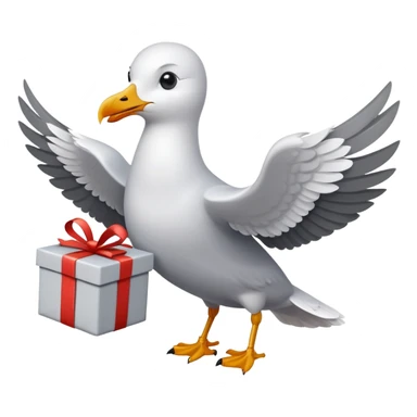 a seagull holds a gift in its wings sticker