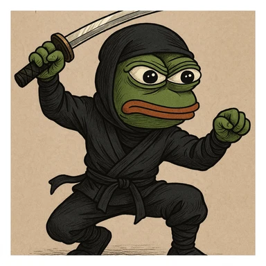 Pepe the Frog as a ninja with mask and sword sticker