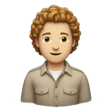 white guy with brown curly middle parting hair sticker