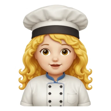 chuppy girl, yellow Long curly hair, happy, wearing chef uniform and chef hat sticker