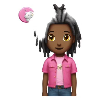 Black, dreads with pink shirt and pink accessories with hello kitty sticker