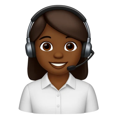 Create an emoji in iPhone style of a smiling brown-skinned girl wearing a telemarketing headset and a basic white shirt (not a polo). The style should resemble iPhone emojis. sticker