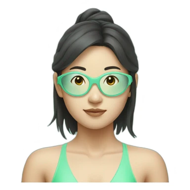 swimming asian girl in mint swimsuit sticker