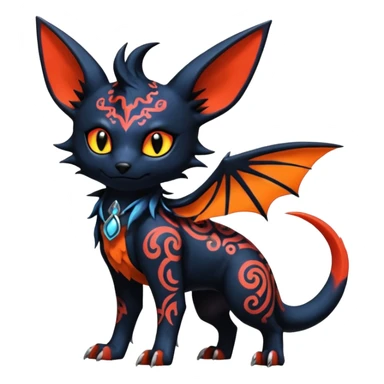 Shiny Fiery Dark Ugly Evil Realistic Glowing Eldritch Horror Cool Edgy Badass Emo Demonic Batty Dusky Punky Aural Bioluminescent Sexy Handsome Canine-Litten-Amaura-Salandit-Noibat-Flareon-Fakémon-Digimon-fusion (full body) with intricate pattern markings sticker