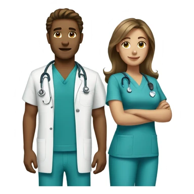 Couple wearing scrubs brown hair sticker