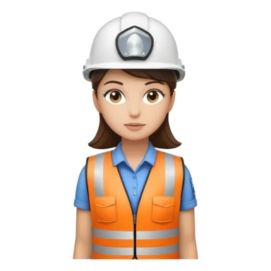Brunette brown Girl full body standing with her white security helmet and security vest on sticker