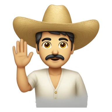 Persian man with dark mustache crying, sombrero  leaning forward hand raised and waving  sticker