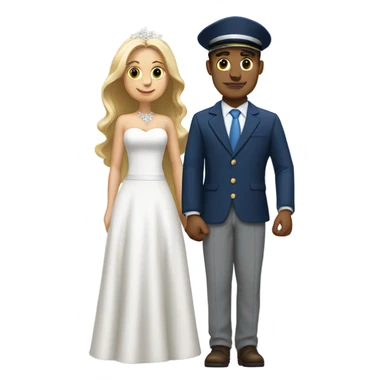 Puerto rican beard short hair with blue hat and navy blue suit getting Married with blond long hair girl with white  wedding dress  sticker