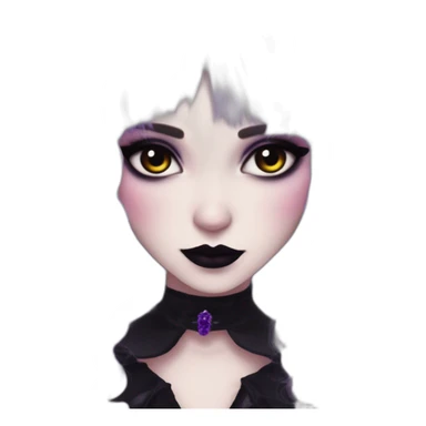 Elissabat-with-bangs-long-hair-dark-purple-and-black-vampire-goth-makeup-pinkeyes-romanticgothcloses sticker