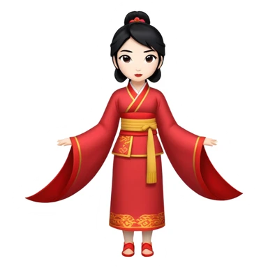 full body Mulan with traditional Chinese outfit, black hair, minimal style sticker