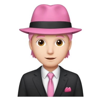 a suited man with pink hat sticker