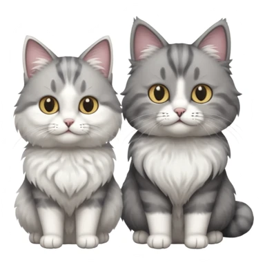 a realistic looking very fluffy grey and white cat sitting next to another cat sticker