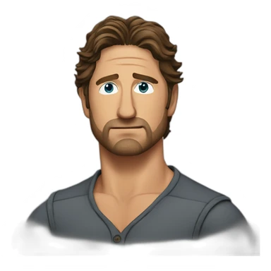 actor gerard butler serious cartoon wearing henley sticker