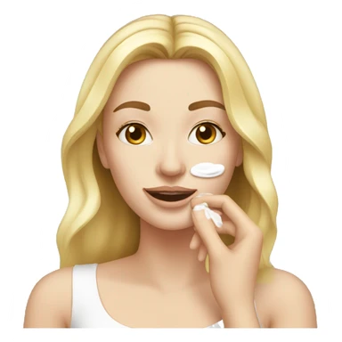 white girl applying cream on face sticker
