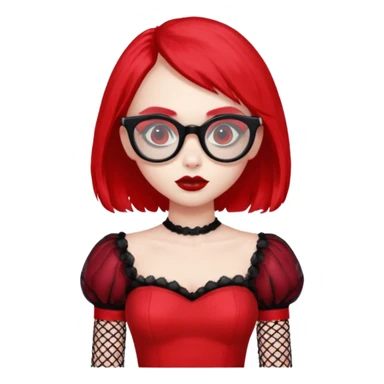 Ghoulia yelps monster high doll in scene/emo style cherry dress with fishnet sleeves, clothes, thin, small, red, rectangle glasses sticker