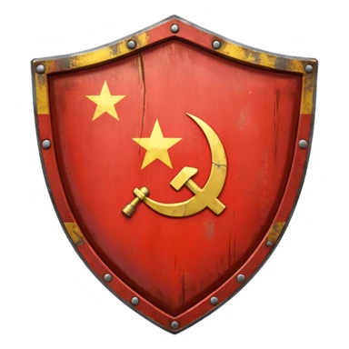 generate a very realistic metal shield with the USSR flag sticker